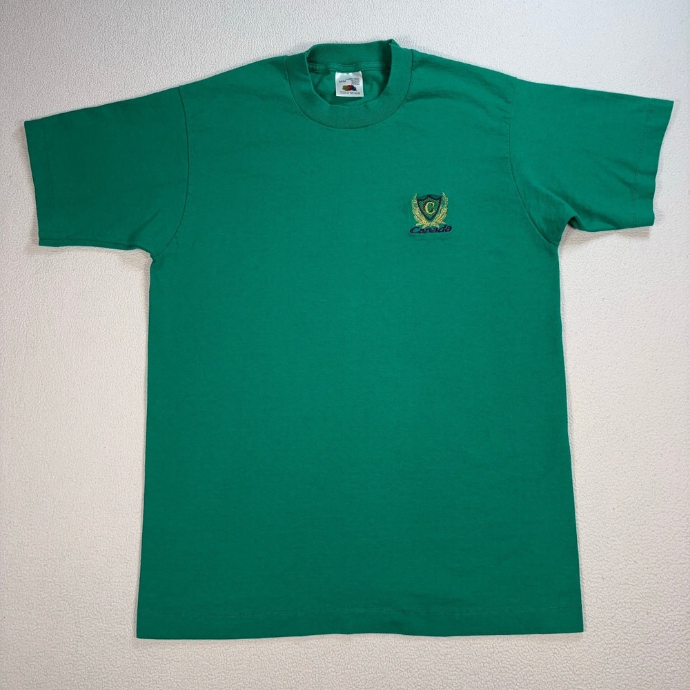 Vintage Fruit Of The Loom Single Stitch T-Shirt Men's M Green Canada Embroidery